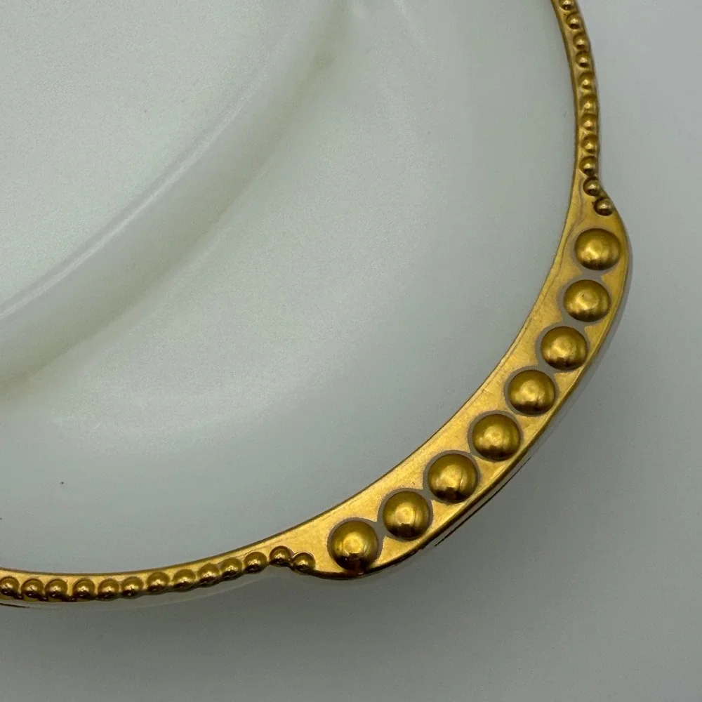 Fire King Milk Glass Divided Relish Tray‎ Gold Beaded Rim Scalloped Vintage 11